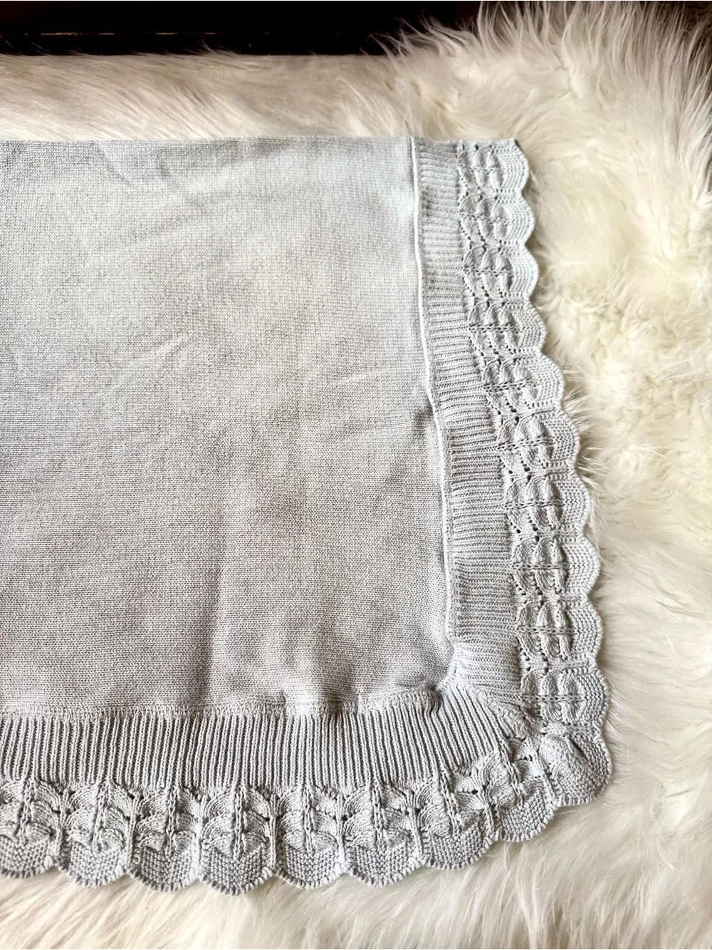 Cotton Jersey Baby Blanket with Knitted‎ Scallop Lace Border
